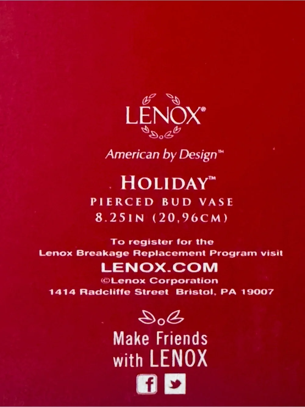 Lenox Holiday Pierced Bud Vase